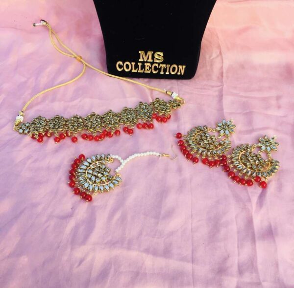 kundan red necklace set