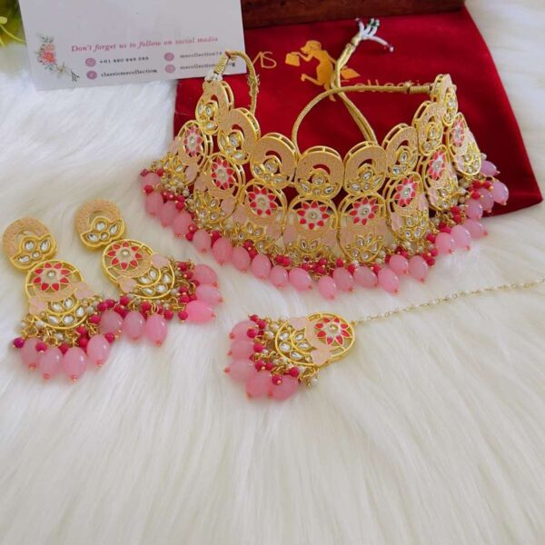 pink meenakari necklace