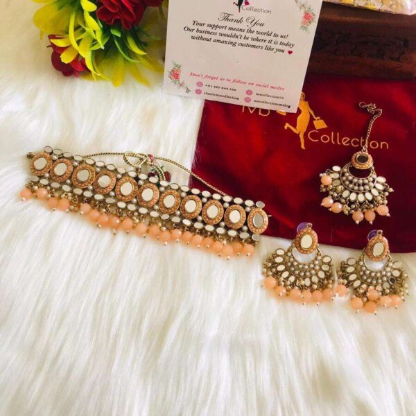 peach necklace with earrings