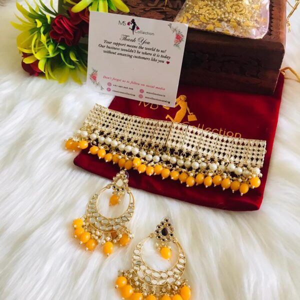 kundan yellow necklace