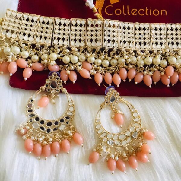 peach shabnam kundan set