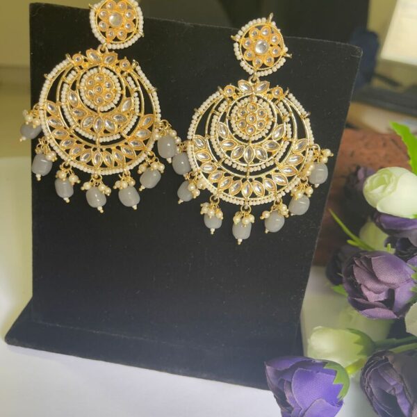 kundan grey earrings