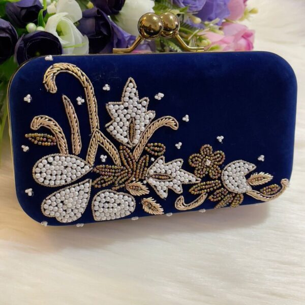 Blue Pearl Embroidered and Stylish Clutch Bag