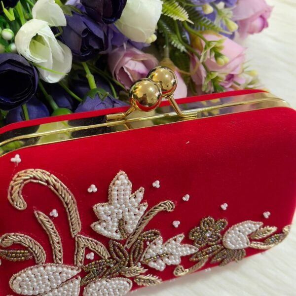 Pearl-Embroidered & Stylish Clutch in Red