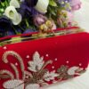 Pearl-Embroidered & Stylish Red Clutch