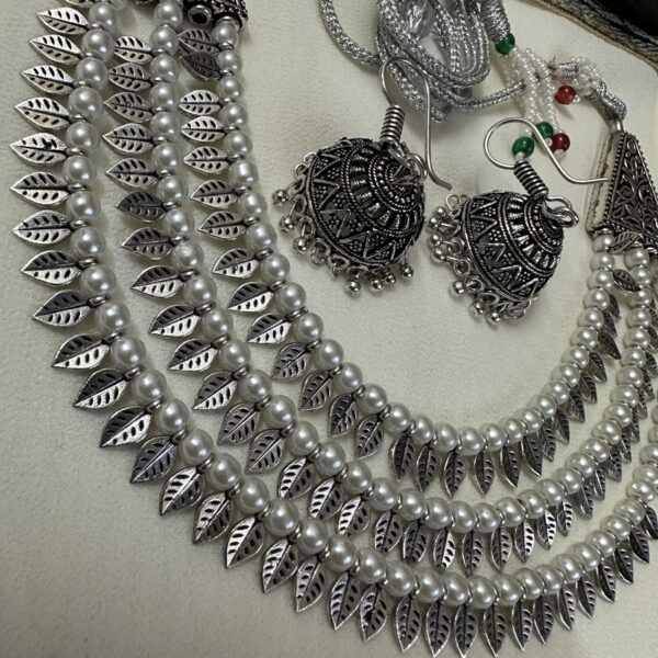 Oxidised Triple layer Necklace set with Jhumki earrings