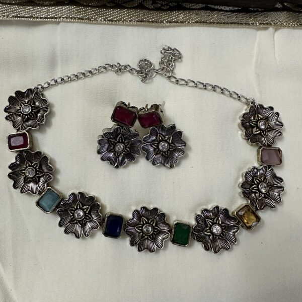 Floral Design Oxidisied Jewellery