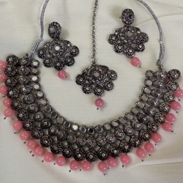 Pink Beads Oxidised Jewellery decorated with Mirror