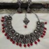 Red Beads Oxidised Jewellery with Jhumki Earrings and Tikka
