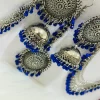 Blue oxidised earrings with tikka