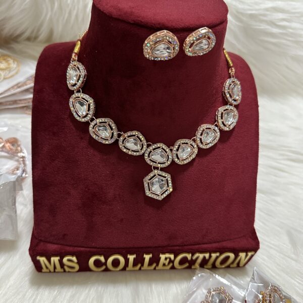 Rose Gold Plated Polki Uncut Kundan Necklace
