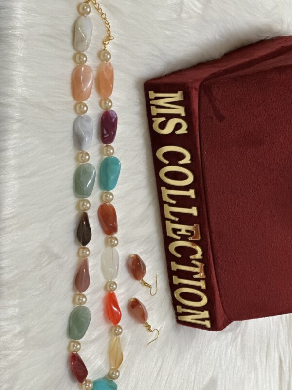 Precious Multicolor Stones with Pearl Mala