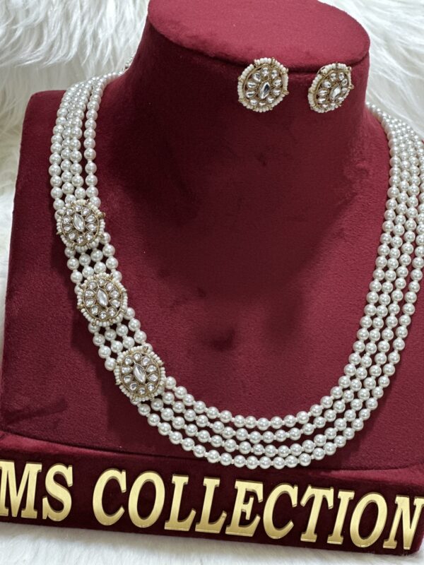 Multistrand Kundan and Pearl Long Necklace