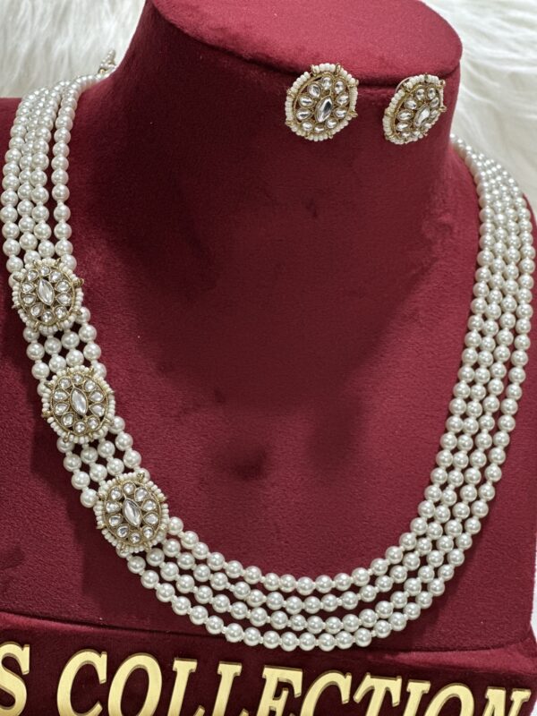 Kundan and Pearl Long Necklace with Studs