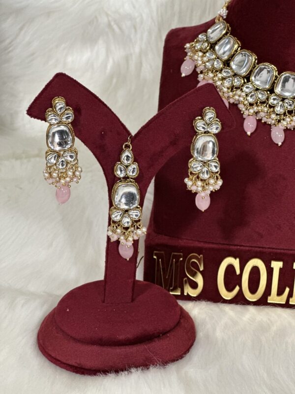 Pink Uncut Kundan Earrings and Tikka