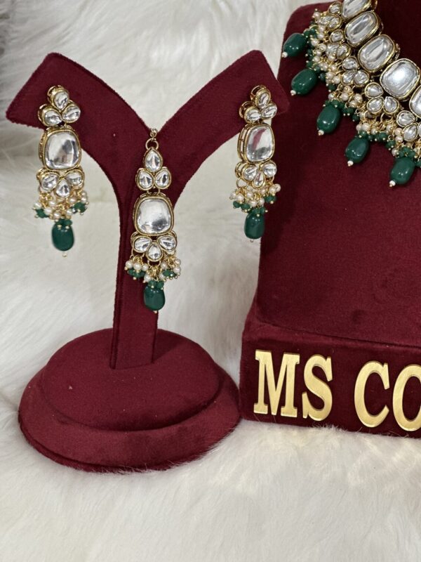 Green Uncut Kundan Earrings and Tikka