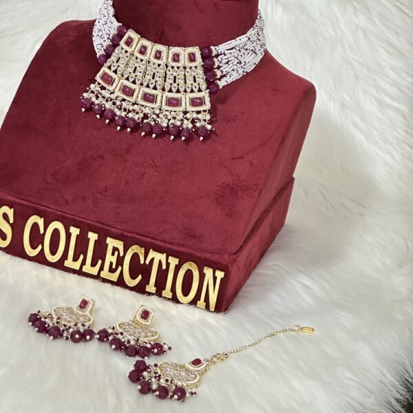 Maroon Kundan Necklace Set