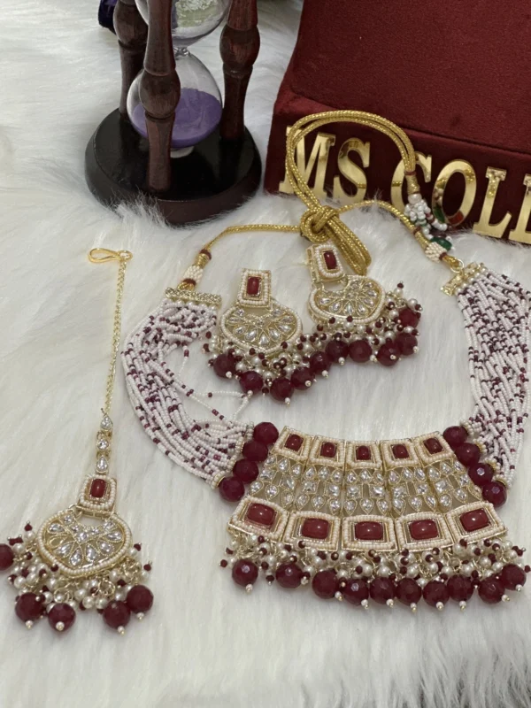 Maroon Kundan Necklace Set