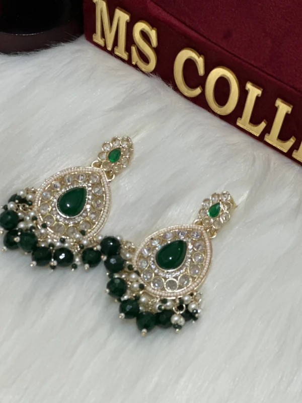 Green Beads Kundan Earrings