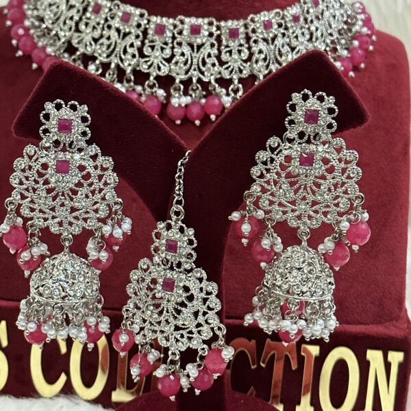 AD necklace set with magenta beads