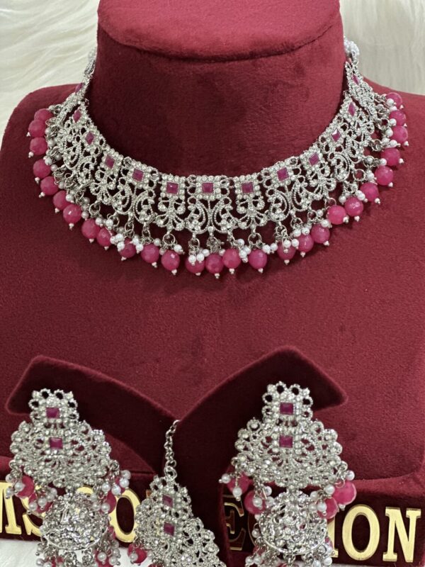 Magenta beads AD jewellery