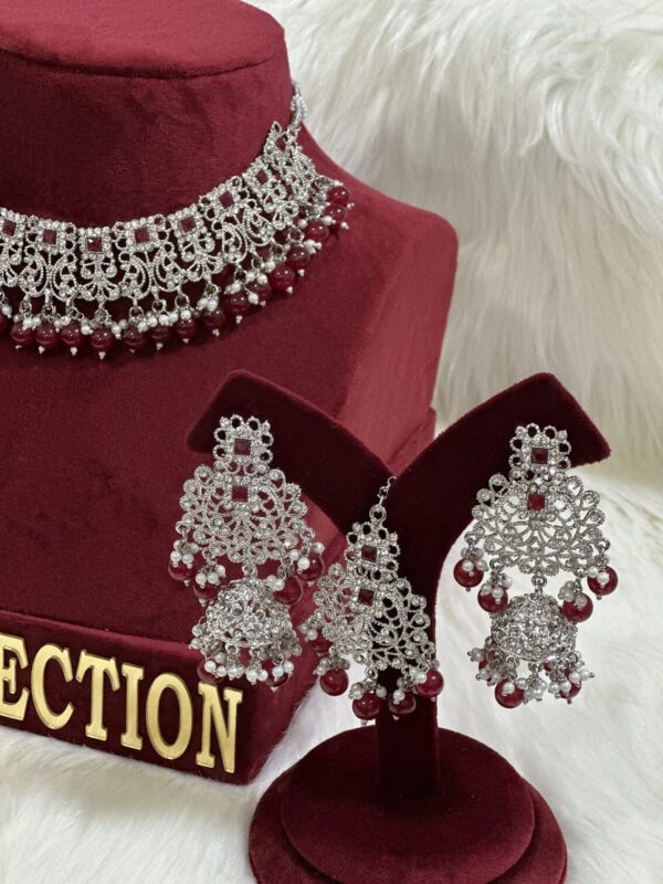Maroon beads AD necklace set