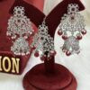 maroon AD jhumki earrings and tikka