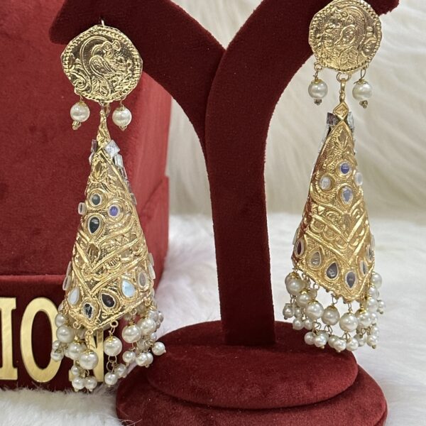 Cone shape white beaded earrings
