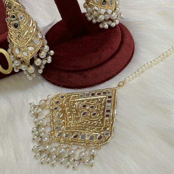 Cone shape white beaded tikka