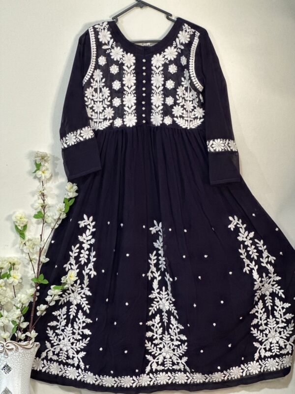 Navy blue embroidery anarkali suit