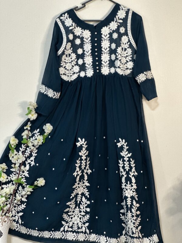 Teal Blue Embroidery Frock Suit