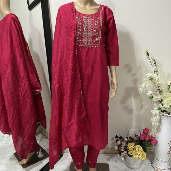 Pink Embroidered Neckline Kurta with Pant Palazzo