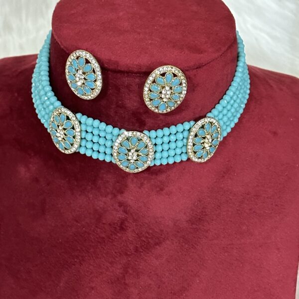 Teal Blue Choker Necklace Set