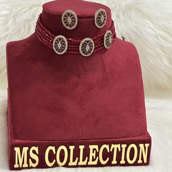 Maroon Indian Handmade Choker Necklace Set