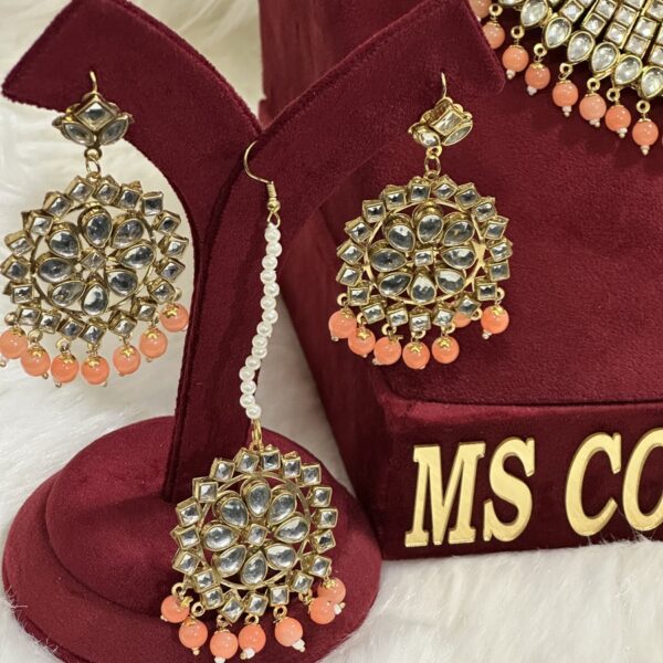 Kundan necklace with earrings and tikka