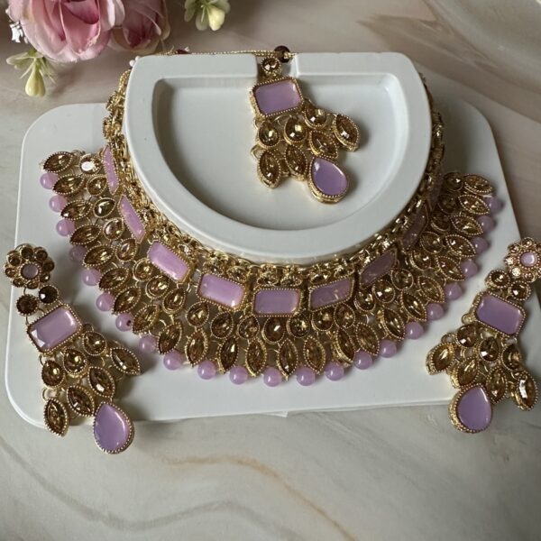 Purple Polki Necklace Set