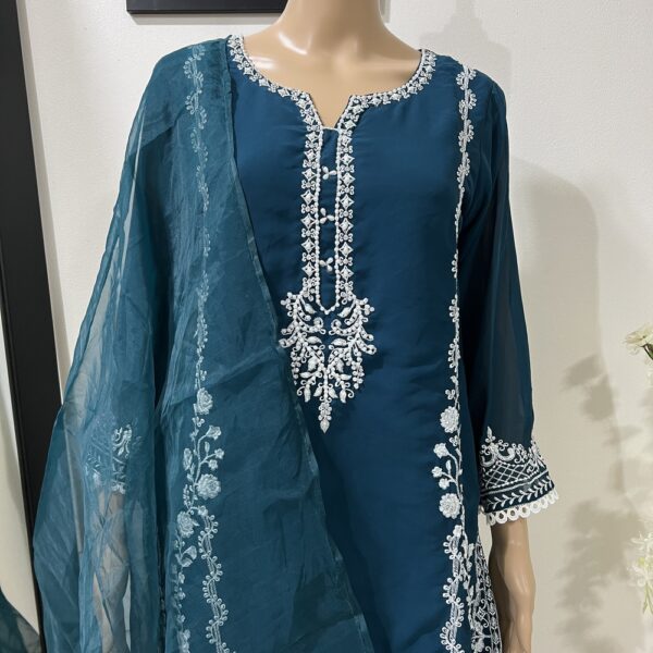 Teal Blue Pakistani Embroidered Palazzo Suit