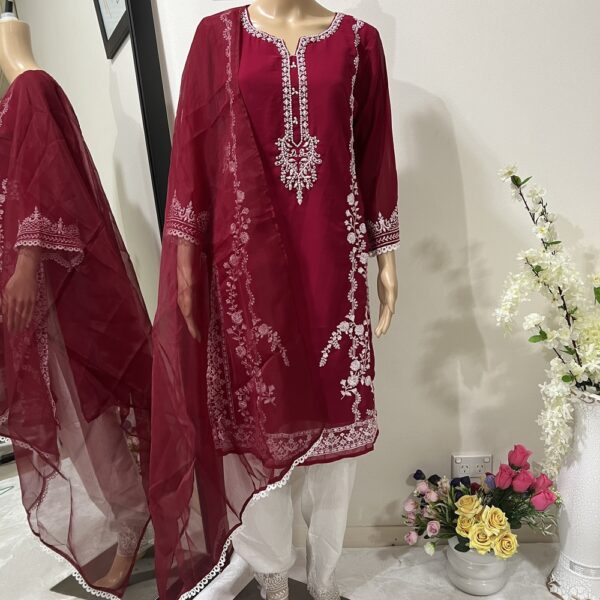 Magenta Fully Embroidered Organza Indian Suit