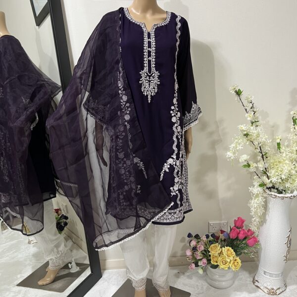 Purple Fully Embroidered Organza Indian Suit
