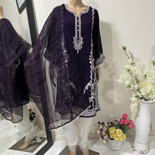 Purple Fully Embroidered Organza Indian Suit