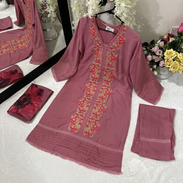 Pink embroidered rayon suit