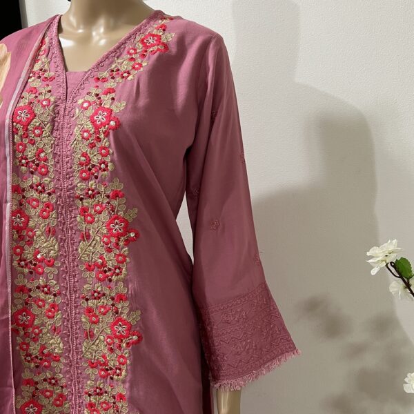 Embroidered Pink Plazo Suit