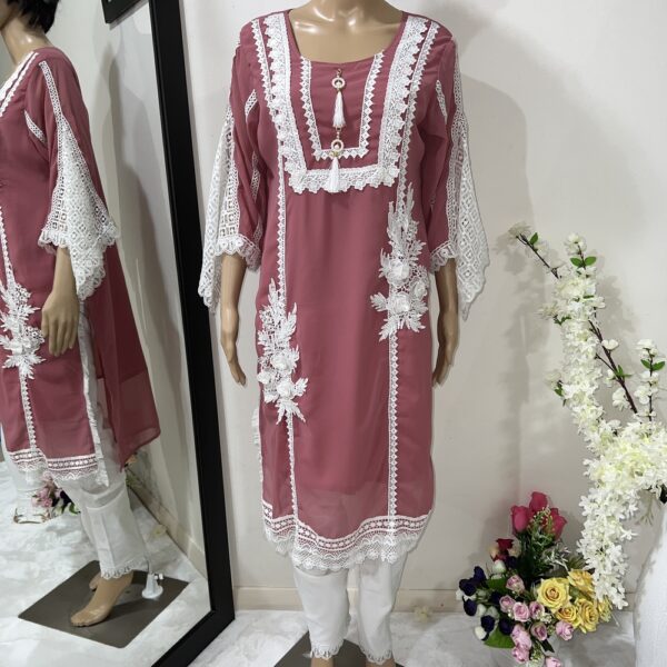 Pink Georgette Kurties With Pant Plazzo