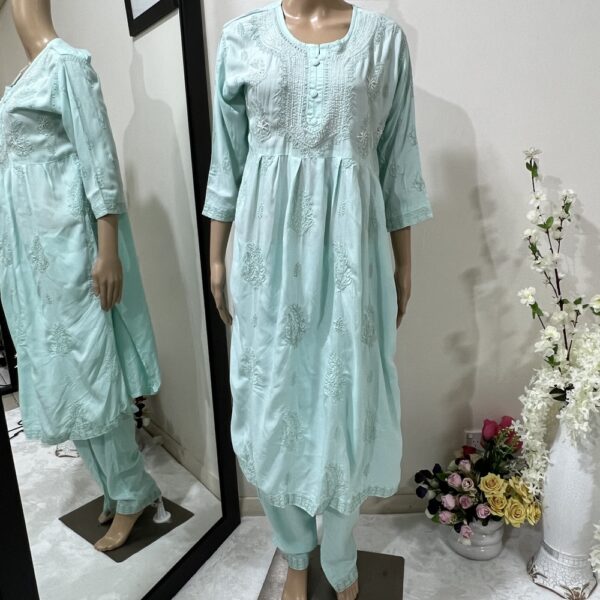 Cyan Pure Cotton Embroidered Nyra Cut Suits