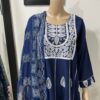 Blue Kalidaar Embroidered Neck Frock Suit