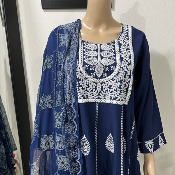 Blue Kalidaar Embroidered Neck Frock Suit