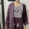 Wine Kalidaar Embroidered Neck Frock Suit