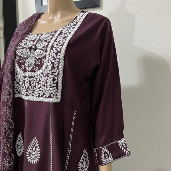 Wine Kalidaar Bordered Sleeve Suit