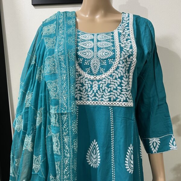 Teal Blue Embroidered Anarkali Frock Suit