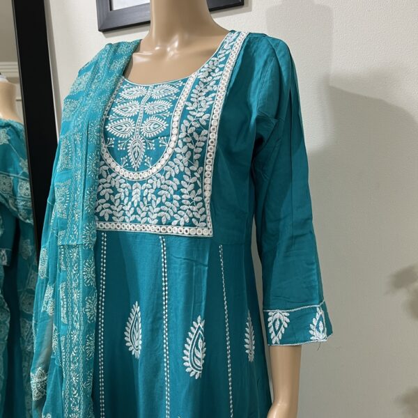 Embroidered Teal Blue Anarkali Frock Suit
